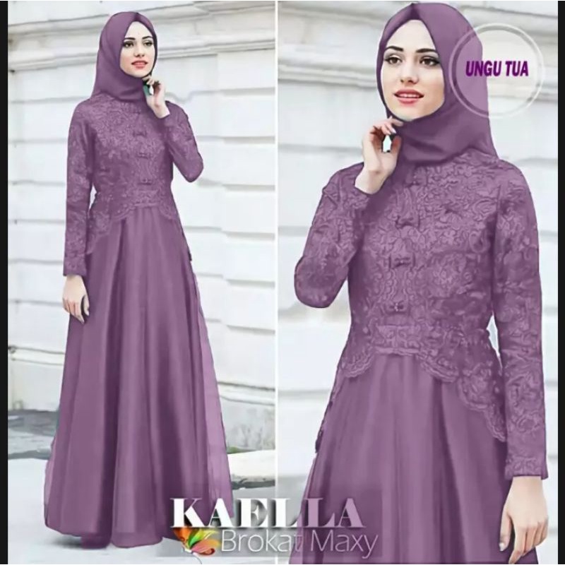 Gamis Brukat S - XL / Kaela Maxy Wanita Muslim Terbaru 2021 / Baju Pesta Mewah Elegan / Gamis Kondan