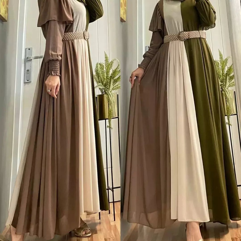 PELANGI DRESS BL CERUTY BABYDOLL FULL PURING LD 110 CM PB 138 CM Gamis Two Tone Baju Gamis Wanita Te