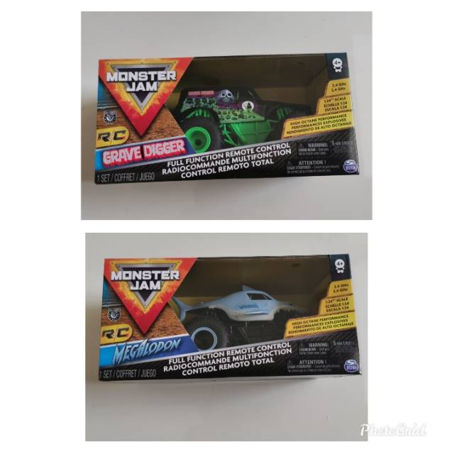 Diecast Hot Wheels Monster Jam RC Remote Control Scale 1/24 Grave digger megalodon spin master