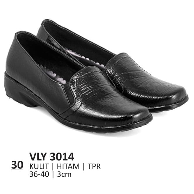 sepatu pantofel wanita hitam kulit super premium heels 3 cm