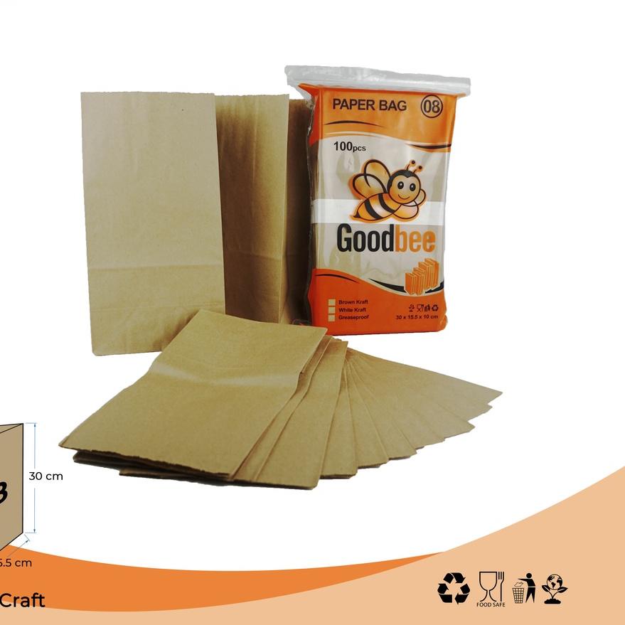 

Goodbee Paper Bag kode 08 - Brown Kraft - Kantong Kertas Goodbee 100pcs