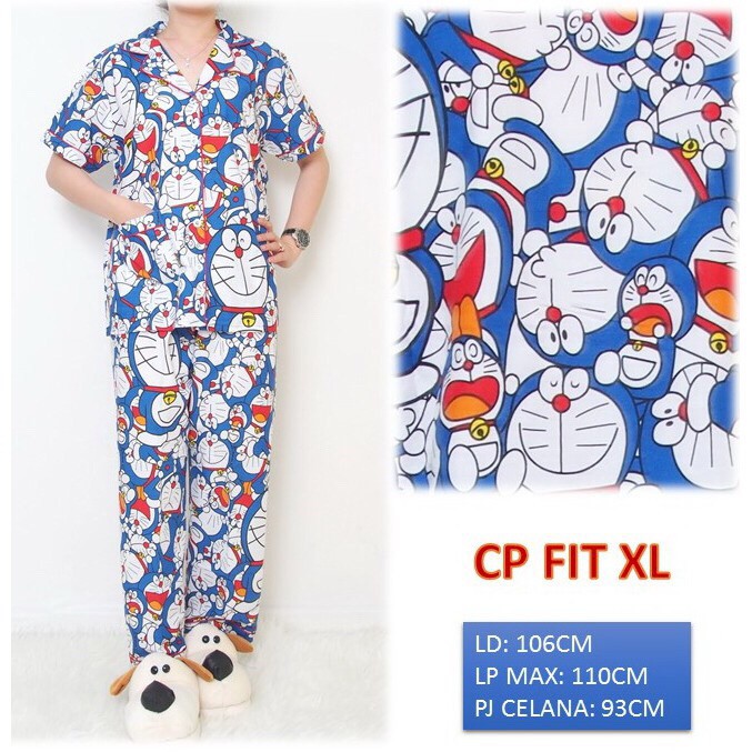 BESS - Piyama CP &amp; PP / Stelan Baju Tidur Murah / Corak DORAEMON ACAK