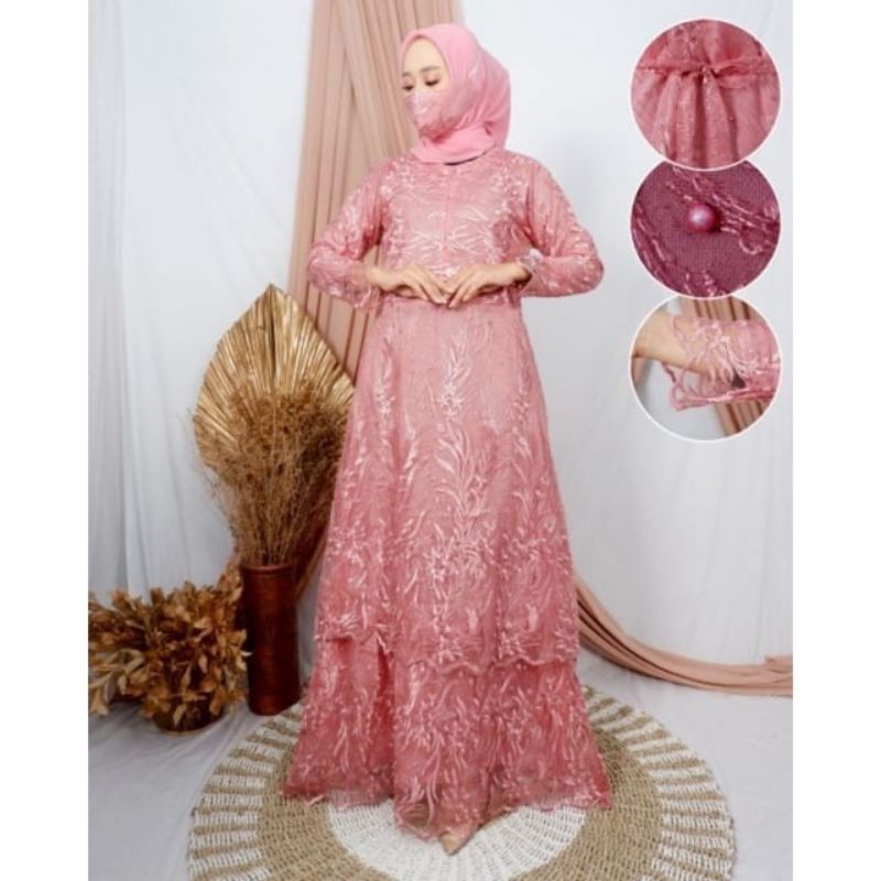 ct maxy brukat model terbaru/gamis model terbaru/gaun fardah Baju Pesta Gamis Jumbo Brukat Wanita Mu