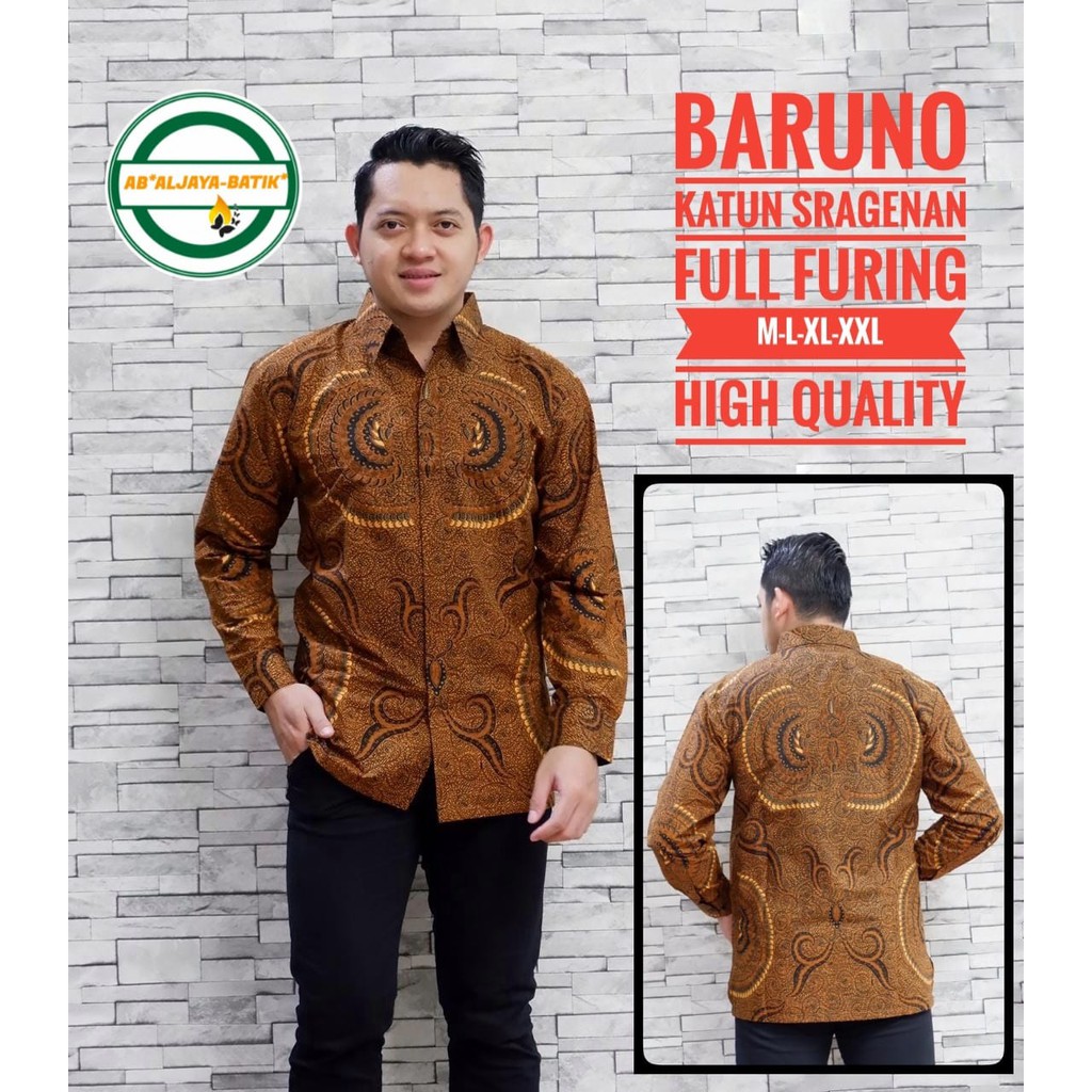 BARUNO Kemeja Batik Pria Lengan Panjang Katun Halus FULL FURING Batik Aljaya