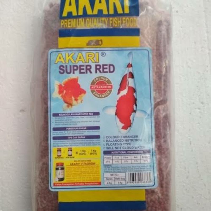 Pelet Akari Super Red 1 KG Refill 5 MM Makanan Ikan Koi &amp; Koki