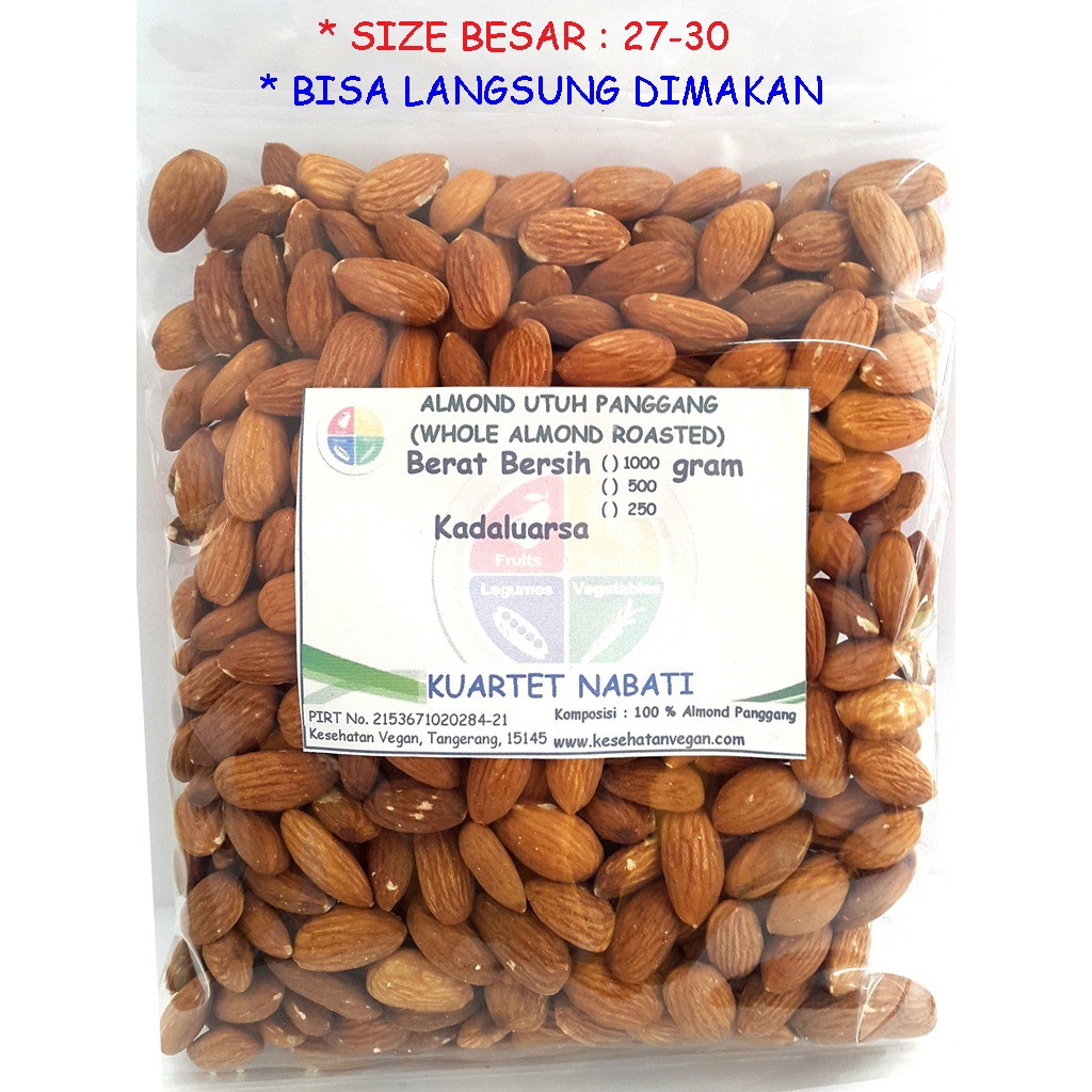 

10 Kg Roasted - Almond Premium - Whole - Kupas Cangkang- Panggang - Size Besar 27-30 - Grosir