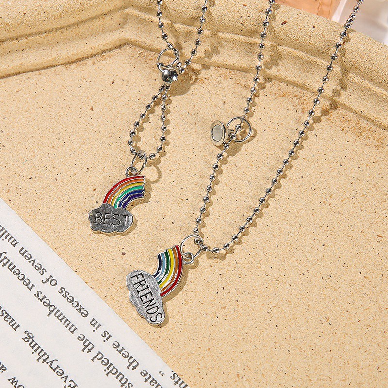 (2pcs) Kalung Couple Magnet Bestfriend Rainbow Karakter lucu pelangi