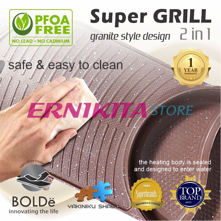 BOLDe SUPER ELECTRIC GRILL 2 IN 1 - BBQ Hot Pot Listrik Anti Lengket