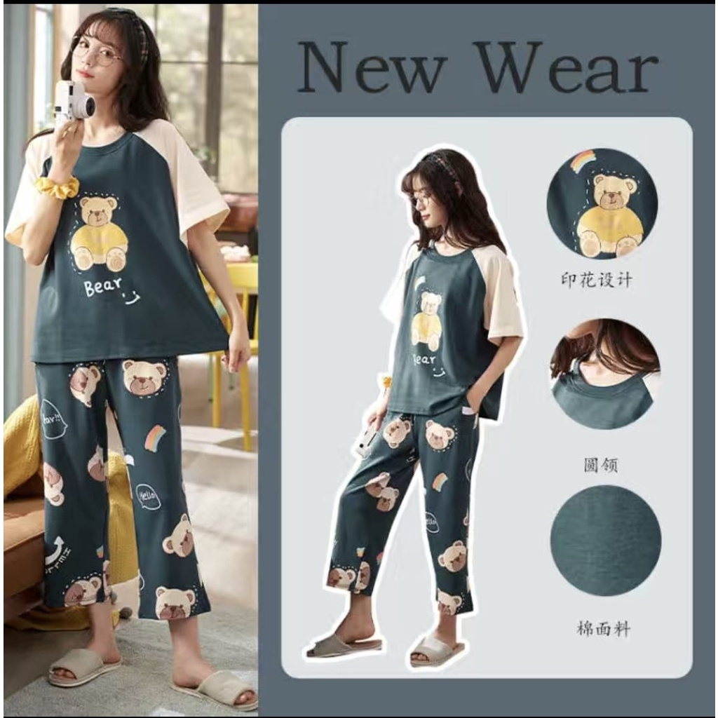 Baju tidur piyama 7/8 bahan kaos katun import