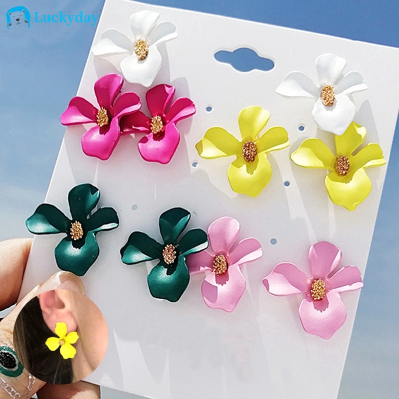 YEEZII Bohemian Flower Stud Earrings Korean Fashion Solid Color Petals Jewelry Drop Earring Summer Accessories