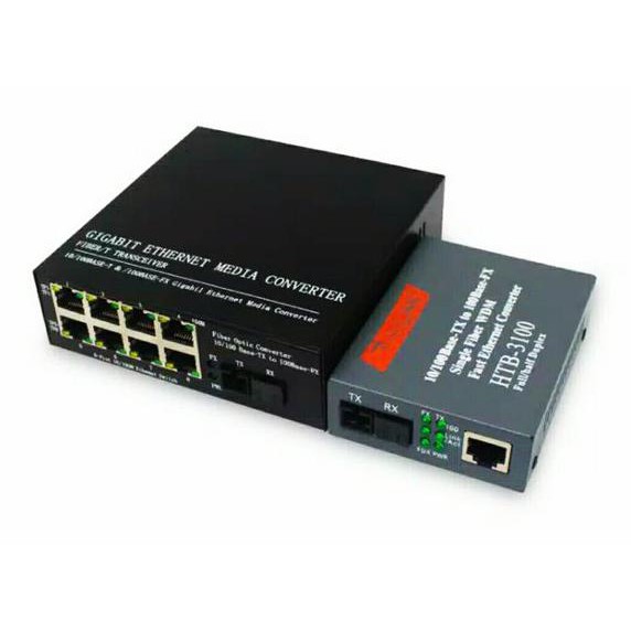 Jual Converter HTB-3100 8Port LAN Single Fiber 25 KM 1 pair Murah