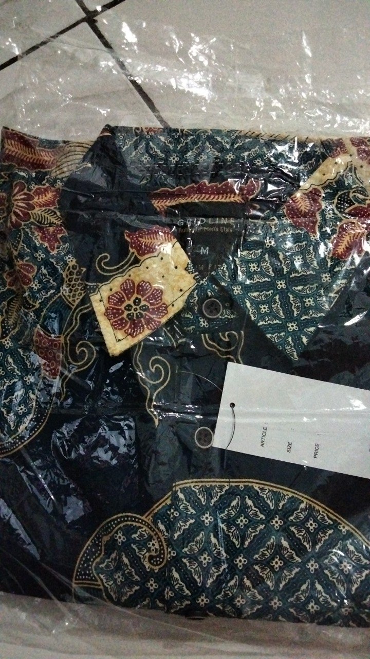 [gridline - Ls031 Navy Blue & Black Green] Kemeja Batik Slimfit Pria Katun Lengan Panjang