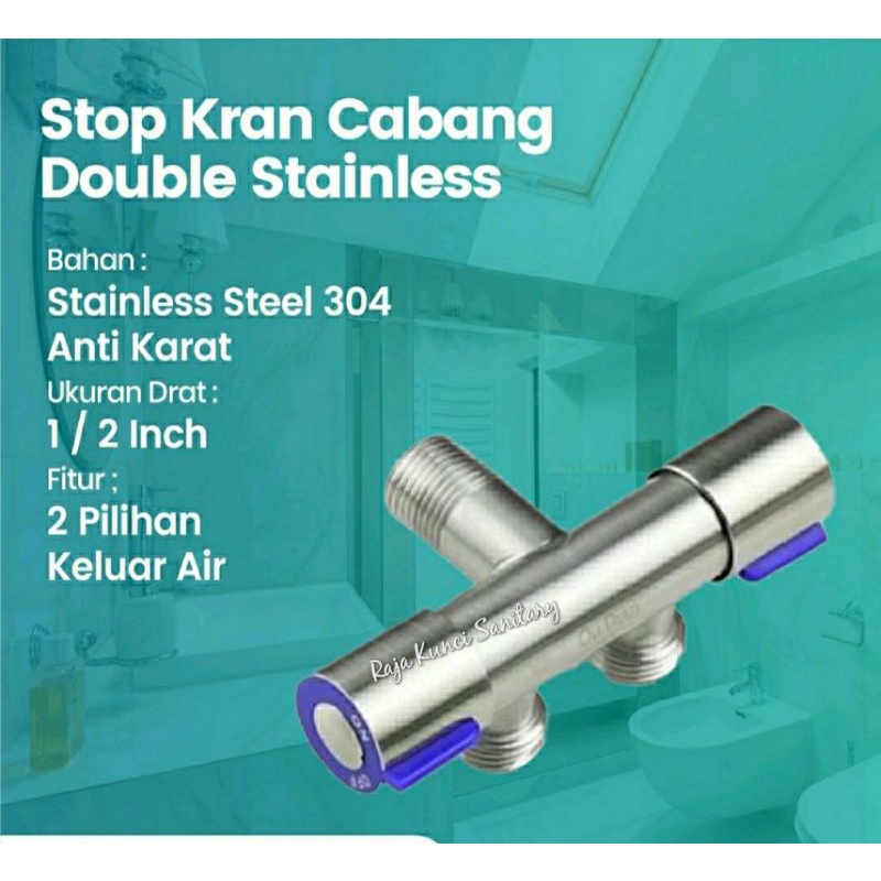 Kran Cabang 2 On Off Hitam/Kloset/Shower Mandi/Keran Air Dobel/Double