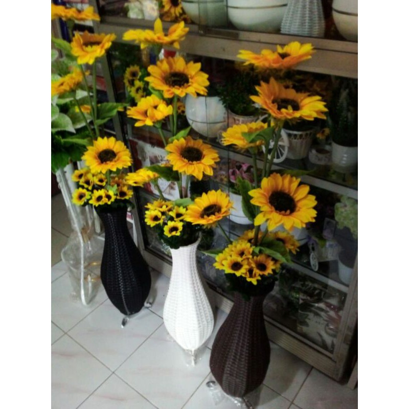 Bunga Matahari Jumbo Latex Pot Rotan Sintetis Tinggi