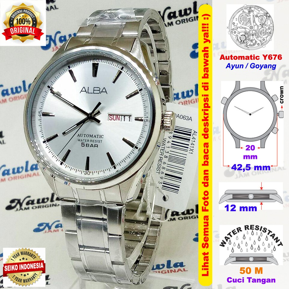 Alba Automatic AL4141X1 Analog Silver Dial - Jam Tangan Pria AL4141