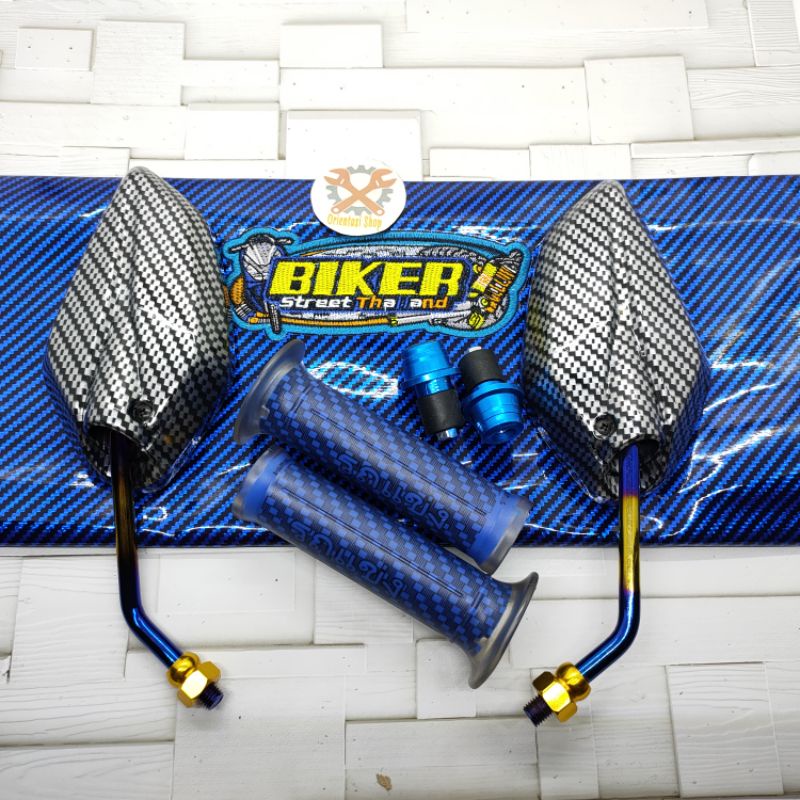 Spion two tone Jupiter carbon +kulit jok biker+handgrip carbon+Jalu stang universal Yamaha