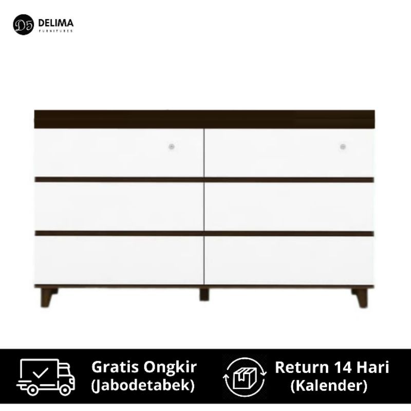 Bufet Lemari 6 Laci Scandinavia Modern, White-Brown
