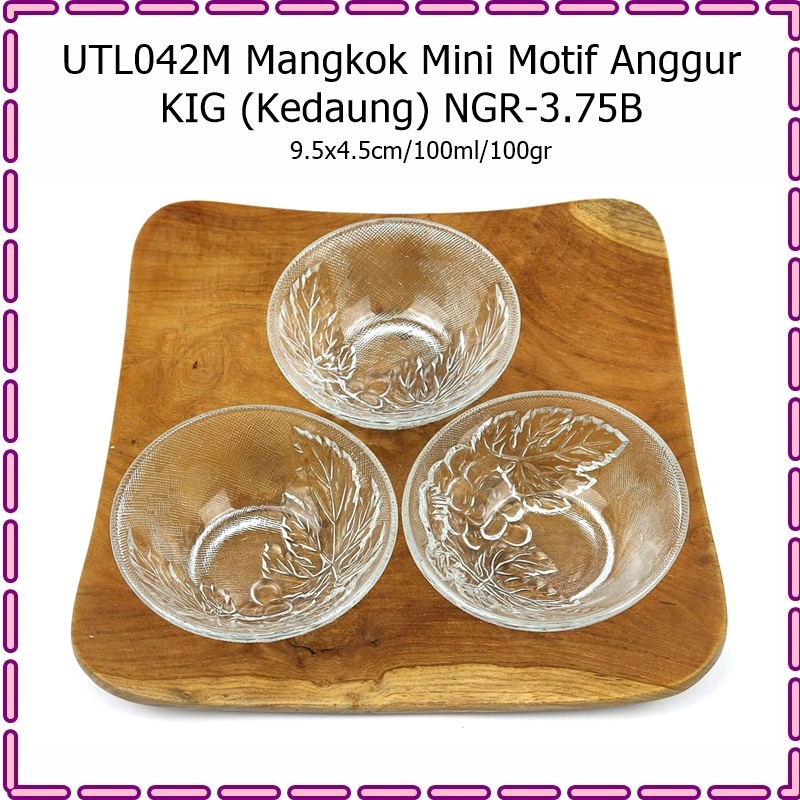 [1pcs] UTL042M Mangkok Mini Kaca Motif Anggur KIG NGR-3.75B