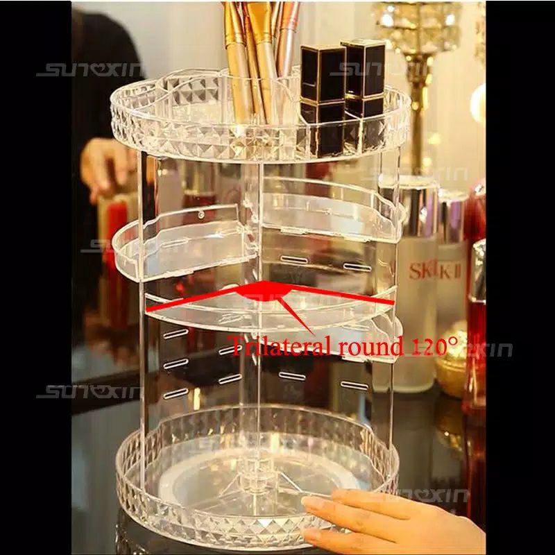 Rak Kosmetik Putar Diamond COSMETIC ORGANIZER Putar 360 Rak Make Up Anti Berantakan Storage Tempat Kosmetik Akrillik Bening