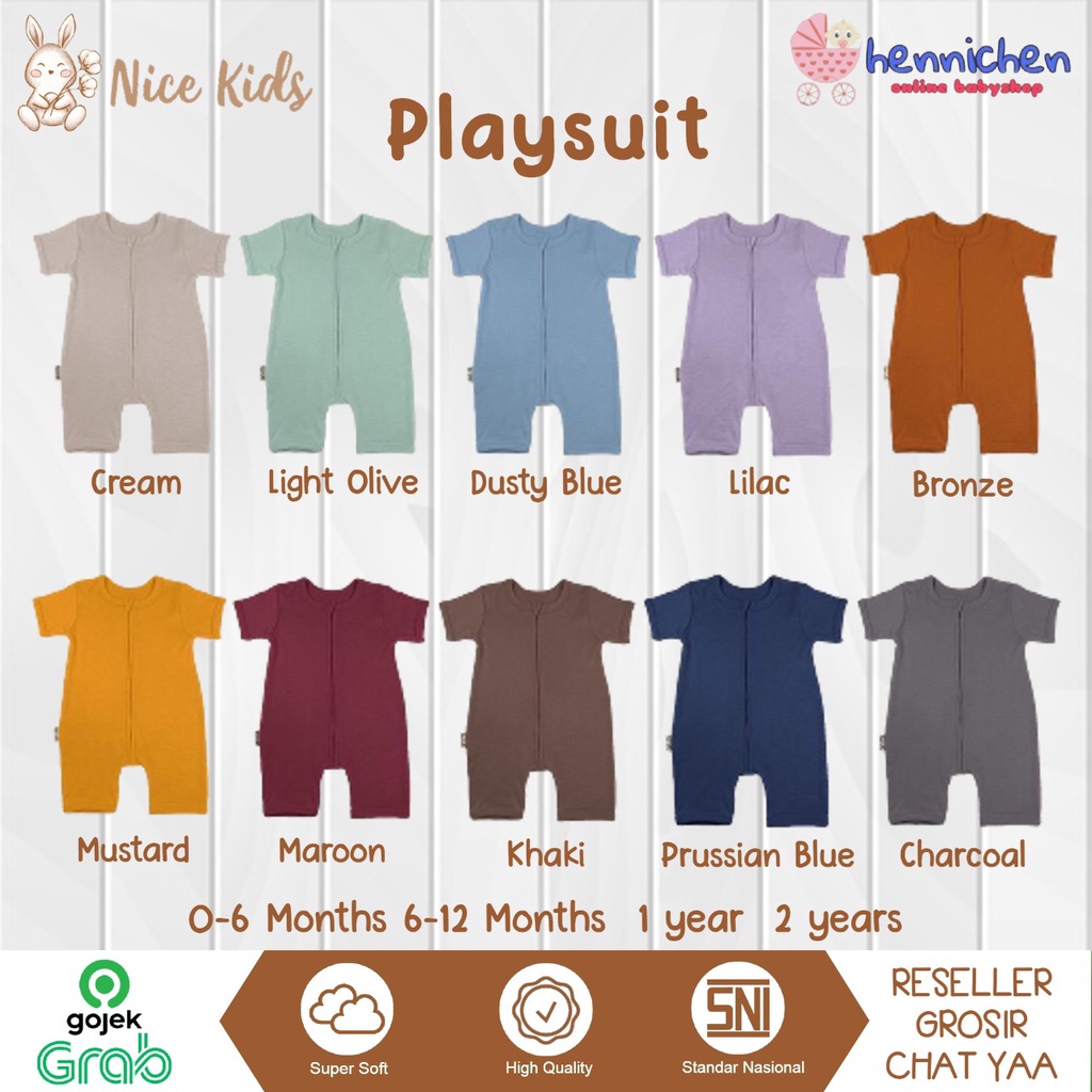 NICE KIDS NICEKIDS PLAYSUIT BABY ZIPPY PLAYSUIT BAYI ROMPER KODOK PENDEK BAYI