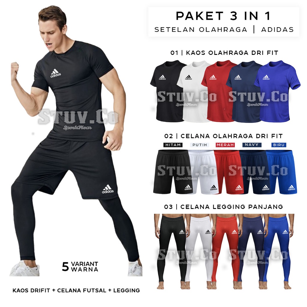 PAKET 3IN1 STELAN OLAHRAGA KAOS DRIFIT LEGGING PANJANG DAN CELANA PENDEK DRIFIT PRIA WANITA MURAH