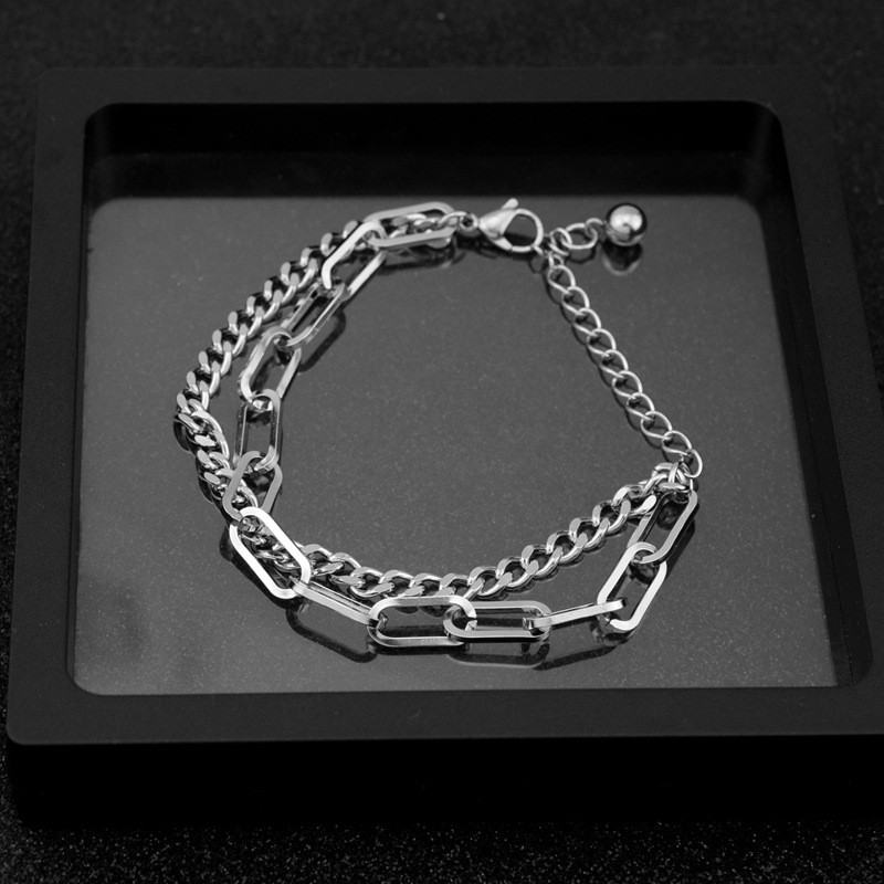 Double-layer Korean fashion personality men's and women's titanium steel chain bracelet