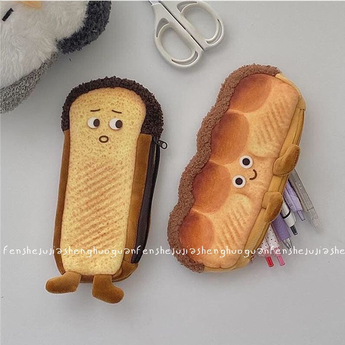 Sera Tas Pena Makanan Lucu 2022 Baru Lucu Baguette Roti Panggang Tas Alat Tulis Tas Penyimpanan Kapasitas Besar Lembut