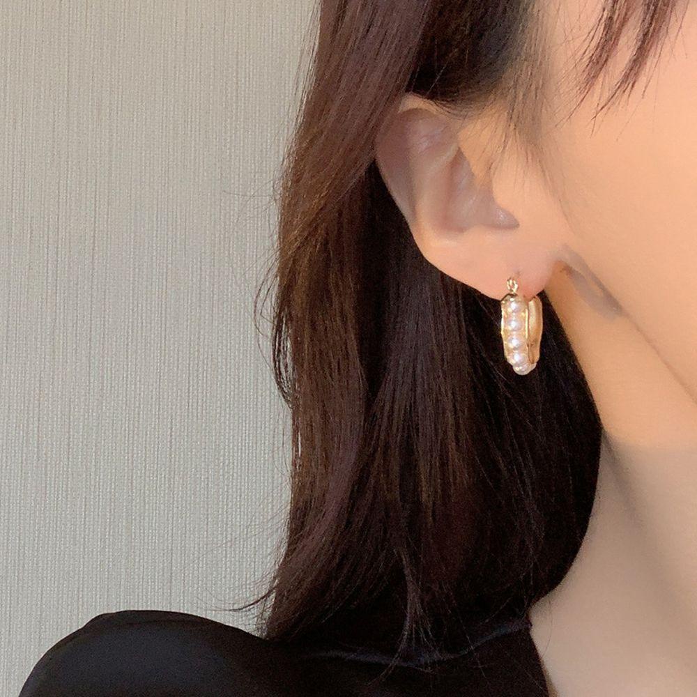 Needway Wanita Anting Niche Desain Vintage Gaya Perancis Mutiara Gadis Hadiah Berbentuk U Telinga Drop