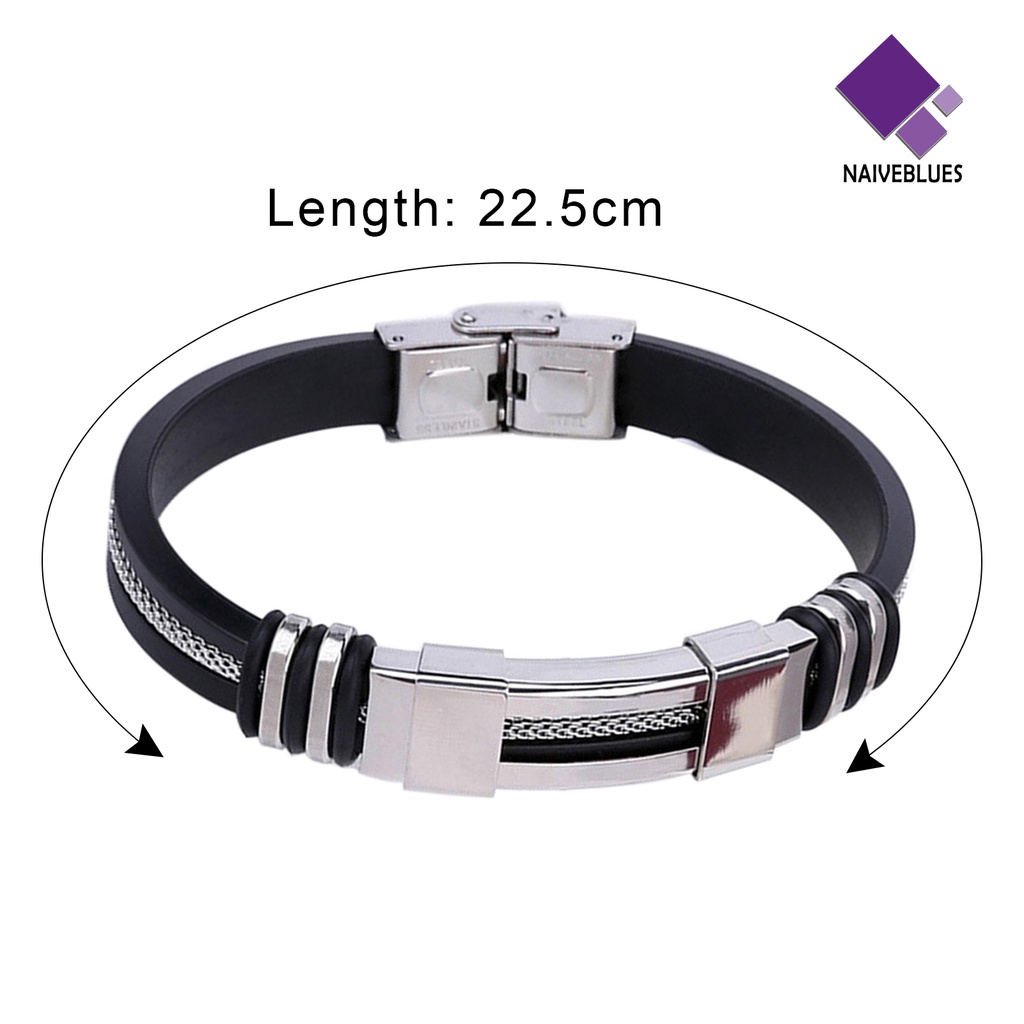 Naiveblue &gt; Gelang Bangle Kawat Stainless Steel + Silikon Lebar Untuk Wanita