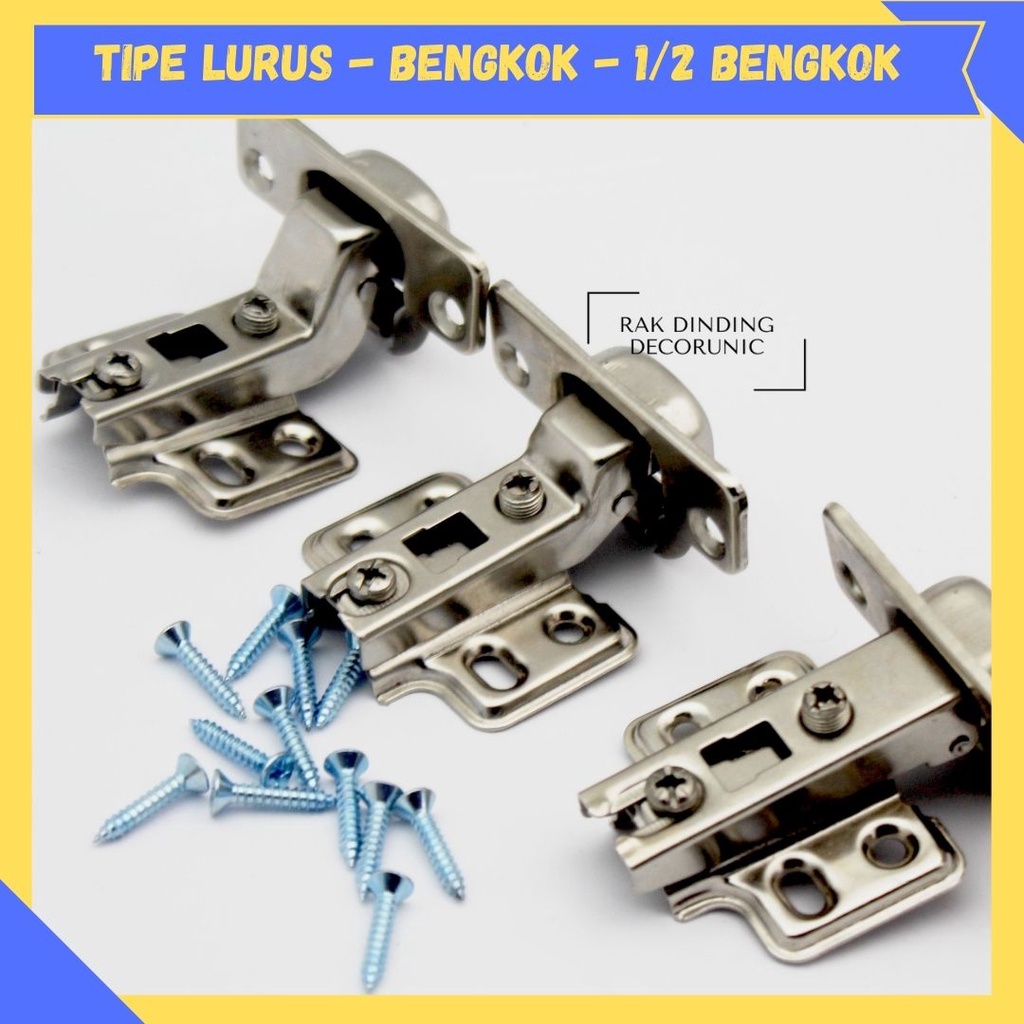 Engsel Sendok Non Hidrolik 2 pcs - Engsel Sendok Lurus - Engsel Sendok Full Bengkok - Engsel Sendok 