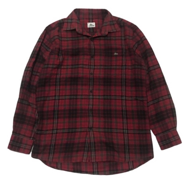 Kemeja flanel lacoste, kemeja burberry warna coklat dan abu