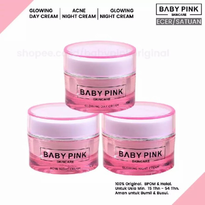 Baby Pink Skincare Glowing Day night acne night Cream Resmi BPOM