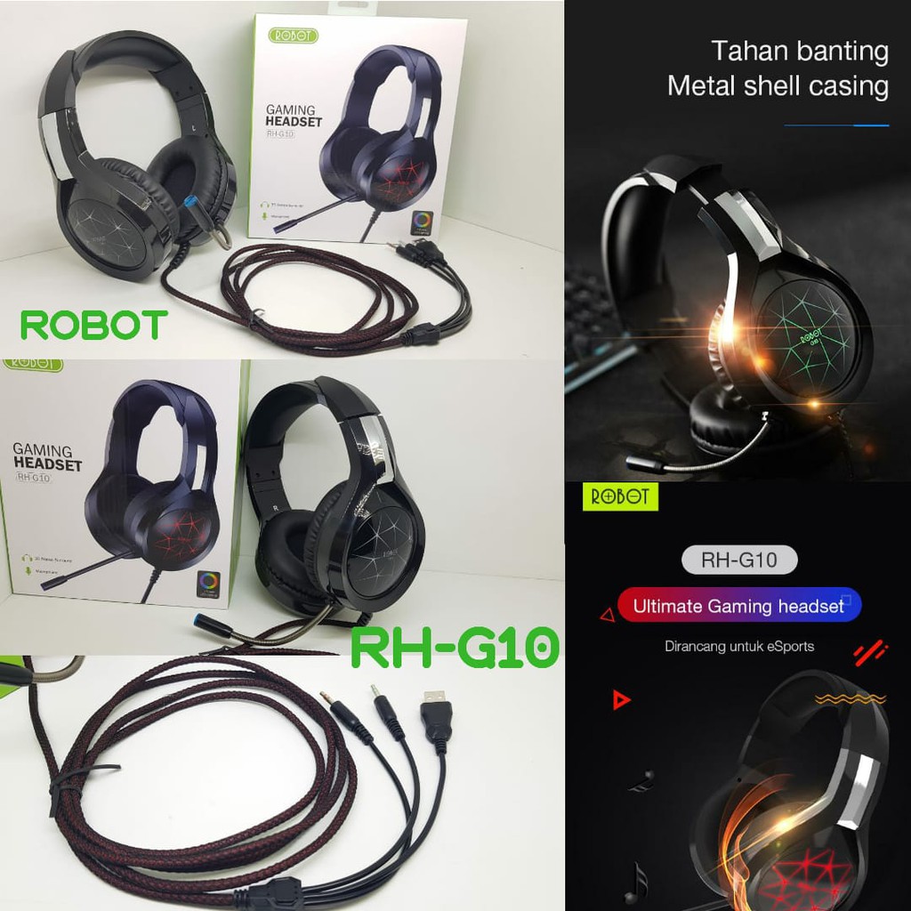 ROBOT Gaming RH-G10 Wired Headphone Robot RHG10 BLACK with 7 Colors LED LIGHTING