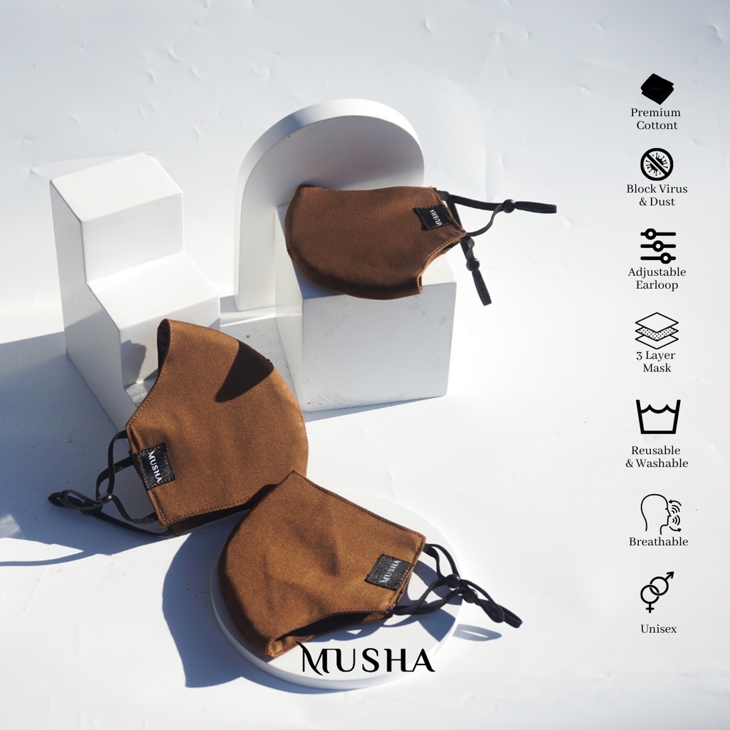 Musha Duckbill Mask - Brown | Masker Kain 3 Ply Earloop