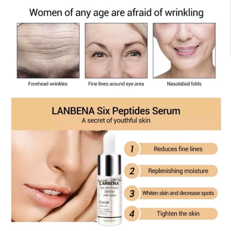 Lanbena Six Peptides Serum 24k Gold 100% Original / Serum Anti Aging Menghilangkan Keriput dan Garis Halus