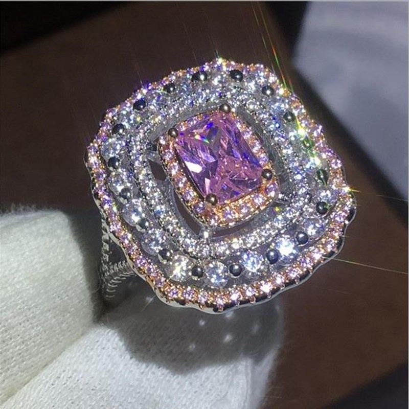 New women's fashion diamond pink zircon ring wedding engagement jewelry