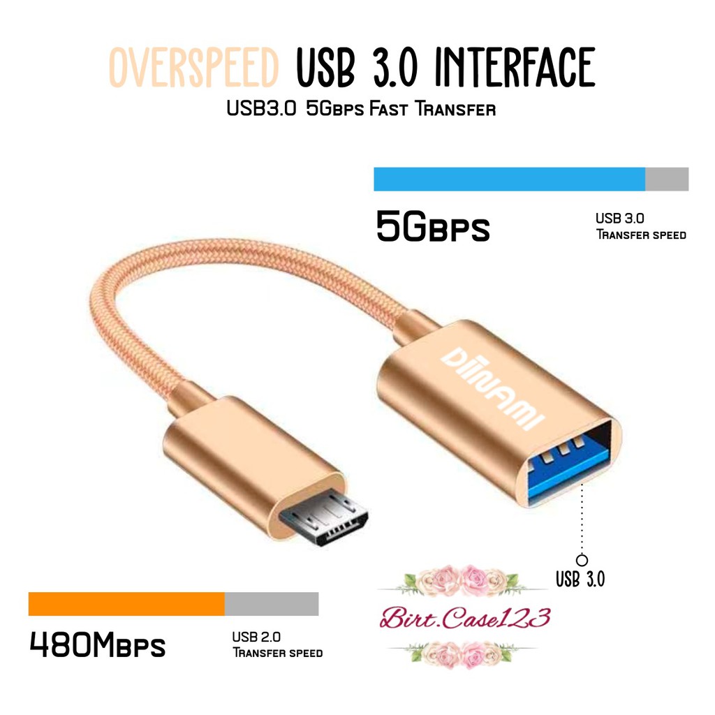BM074 Kabel otg DIINAMI micro dan tipe c usb fast translit data anti lelet bahan metal usb 3.0 BC5689