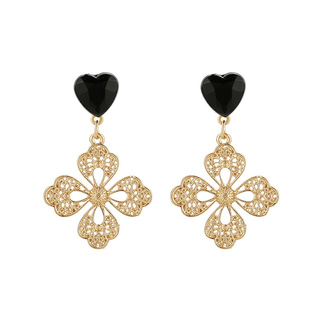 LRC Anting Tusuk Fashion Golden Zircon Love Flower Hollow Geometric K19284