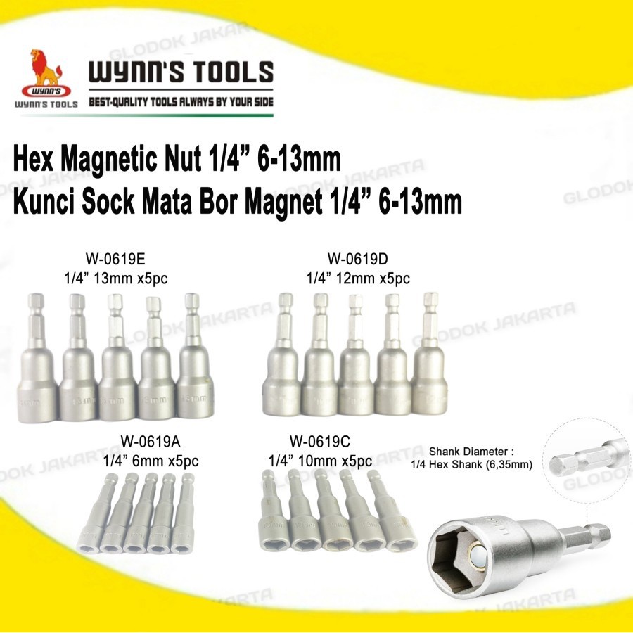 Kunci Pembuka Baut Mata Hex 1/4 inch Hex Nut Magnetic Wynns