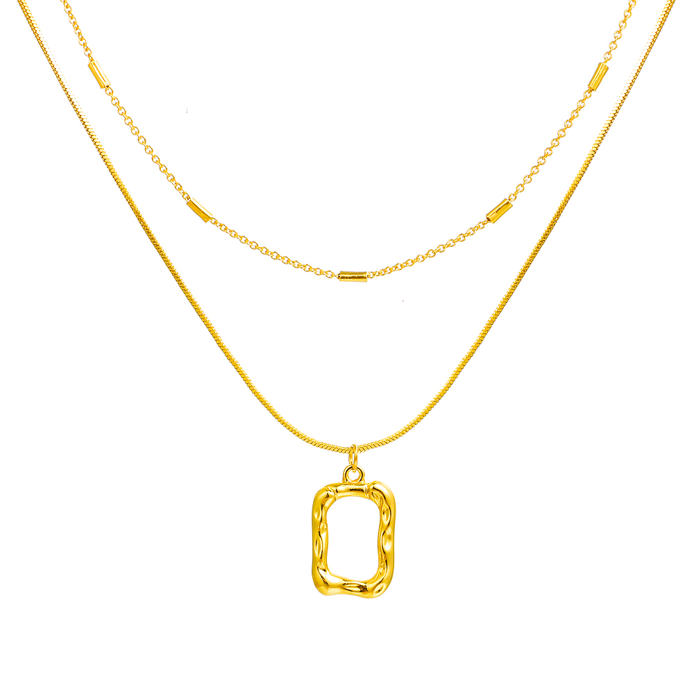 Geometric hollow square double-layer necklace For women Jewelry