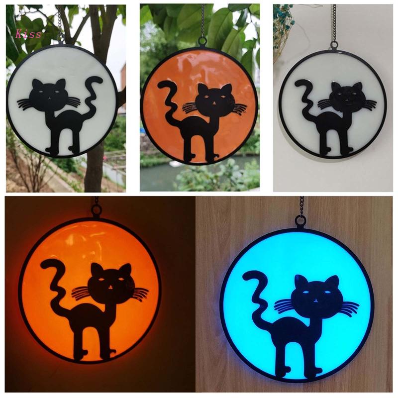 Liontin Luminous Bentuk Kucing Hitam Bahan Kaca Untuk Halloween