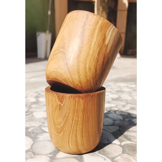 gelas mug/gelas oval 8cm kayu jati