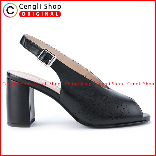 SEPATU SANDAL HEEL KULIT OBERMAIN HEELS WANITA ORIGINAL HITAM OW05