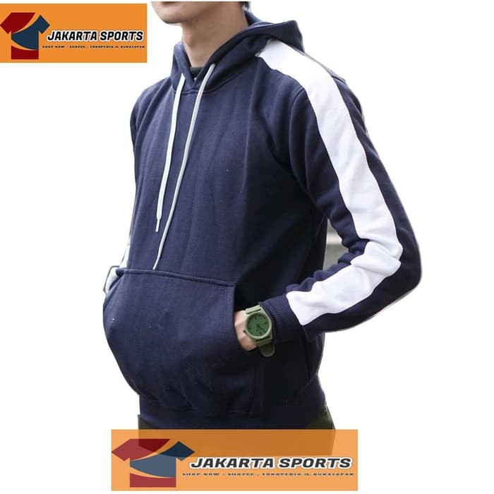 jacket business casual jacket sports HOODIE JUMPER SIDE STRIPE BIRU TUA NAVY LIST - JAKET PRIA 30EQT