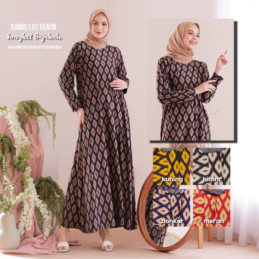 Fashion Muslim Gamis Los Denim Jess Nad Corak Songket Bajakah