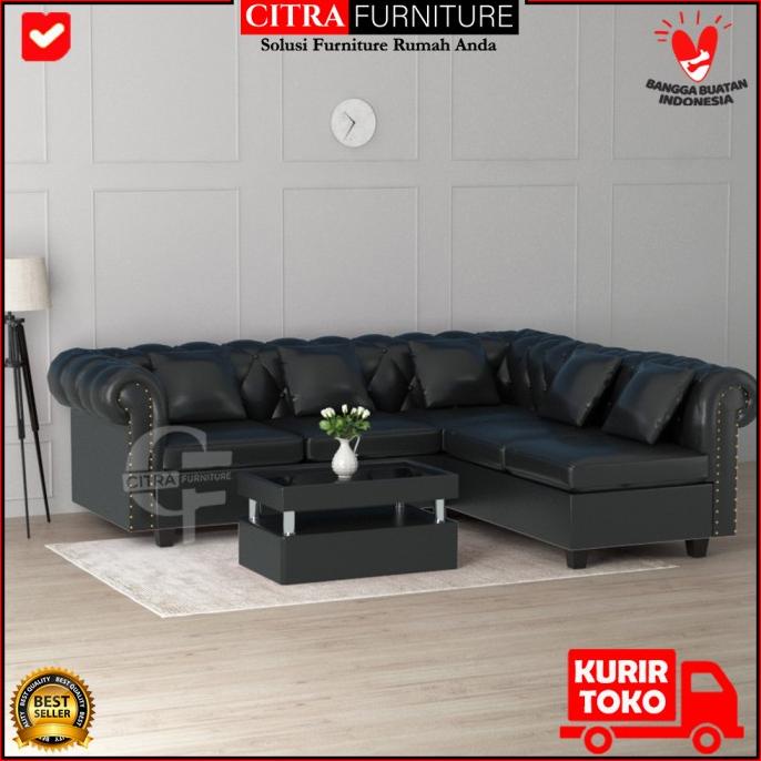 Sofa Chesterfield Clasic L Putus|Sofa Sudut Kancing Klasik