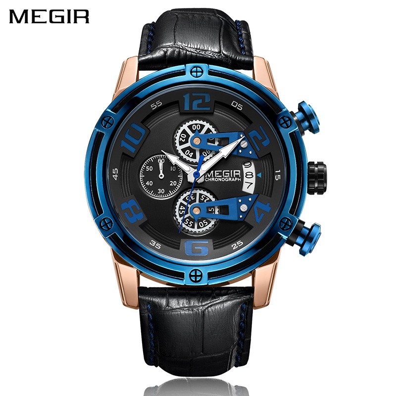 MEGIR 2078 Jam Tangan Pria Analog Chronograph Tali Kulit WATCHKITE WKOS
