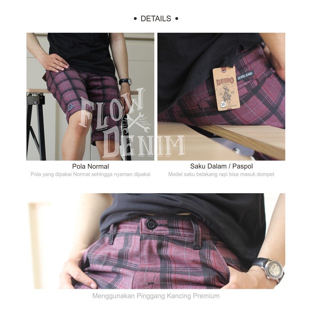 Celana Tartan Cowok Terbaru - Celana Tartan Kotak Pria - Celana Tartan - Tartan Kotak Flow Denim