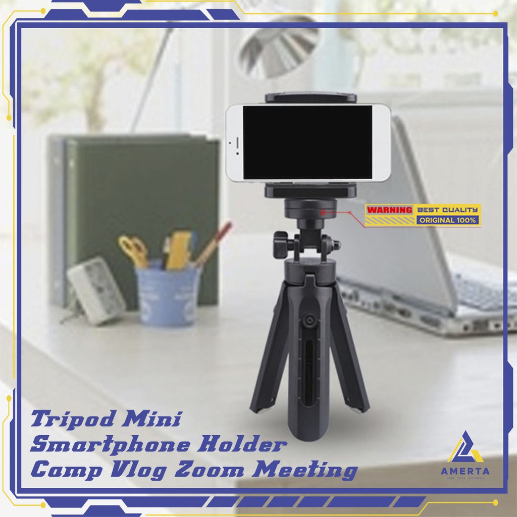 Tripod Mini Smartphone Holder Clamp Vlog Zoom Meeting - ACEHE - Black