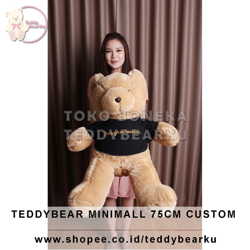 Teddy Bear Caramel Baju Hitam + Tulisan Custom Boneka Beruang Mini Mall 75CM XL